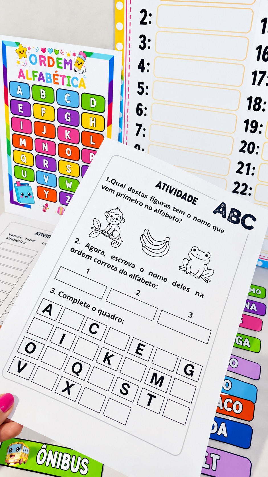 Ordem Alfabética: Atividade com Alfabeto em PDF — amostra 5: Ensine ordem alfabética com cartaz, 26 fichas de palavras e…