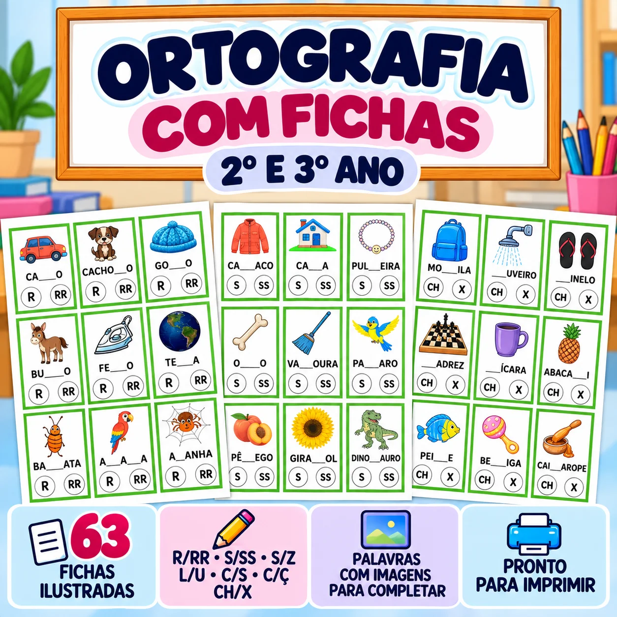 Ortografia com Fichas ilustradas | 2º e 3º Ano | 3º ano — Português para 3º ano: Fichas ilustradas de ortografia para…