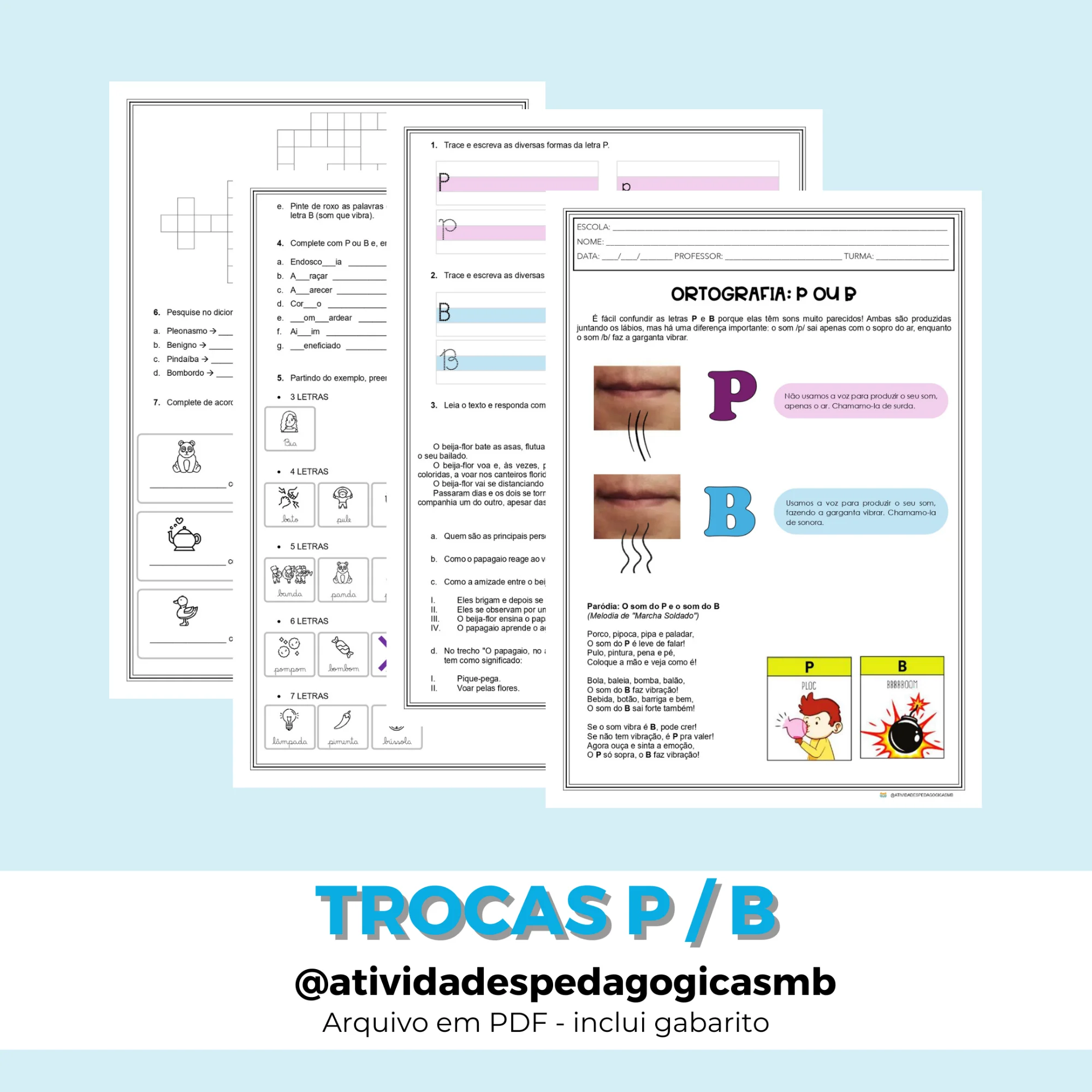 Ortografia P ou B – Atividade 4º e 5º Ano (PDF) — capa do material