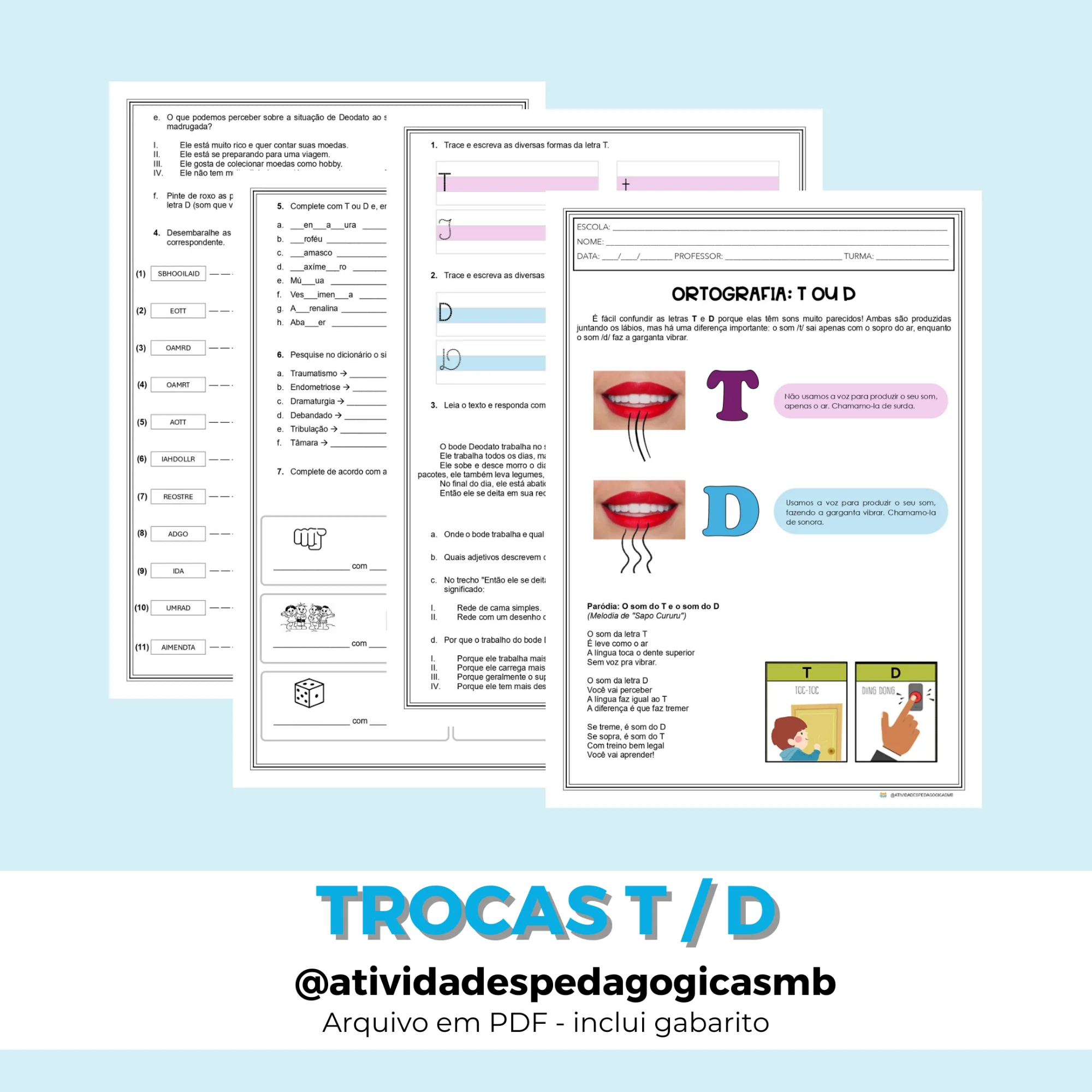 Ortografia T ou D – Atividade 4º e 5º Ano (PDF) — Português para 5º ano: Atividade de ortografia T ou D com paródia,…