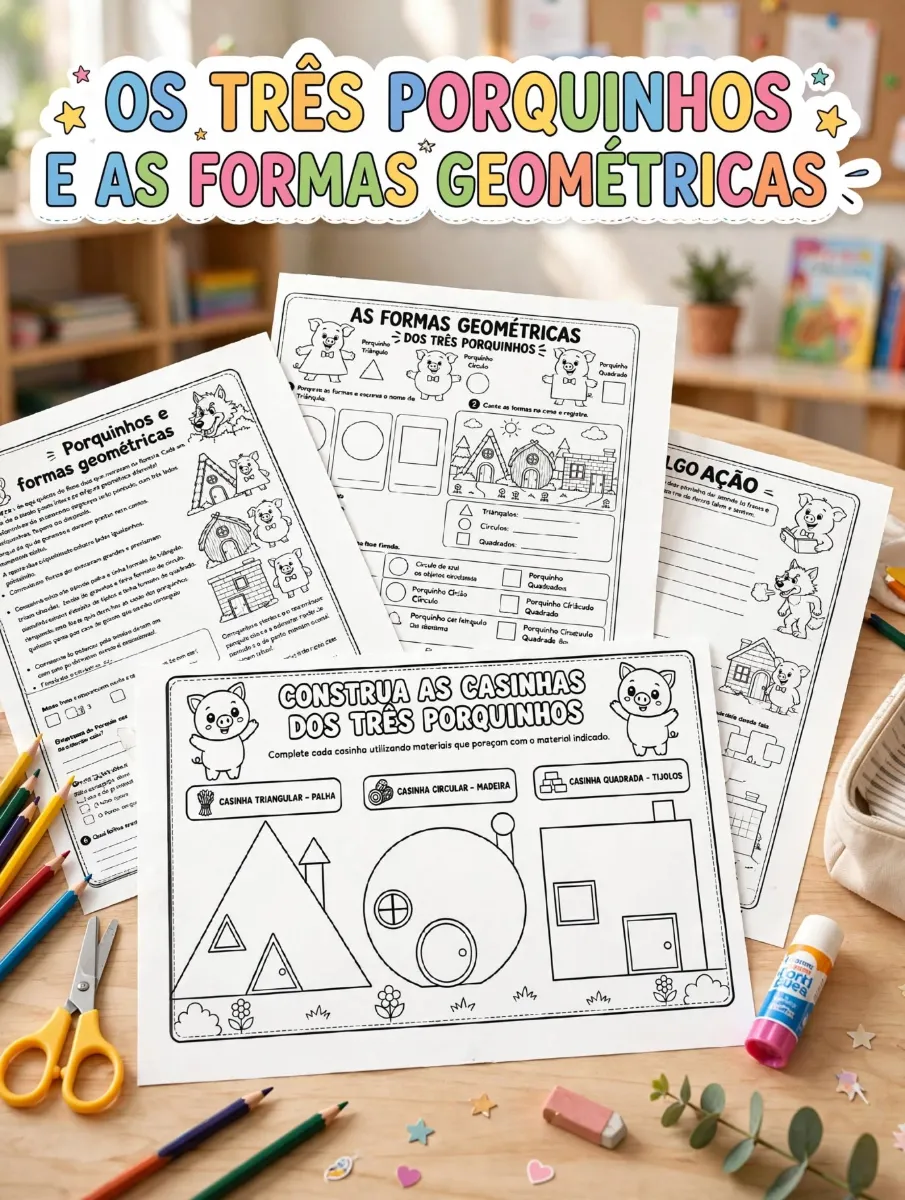 Os 3 Porquinhos e as Formas Geométricas: História + Atividades — amostra 4: Conheça Os Três Porquinhos e as Formas…