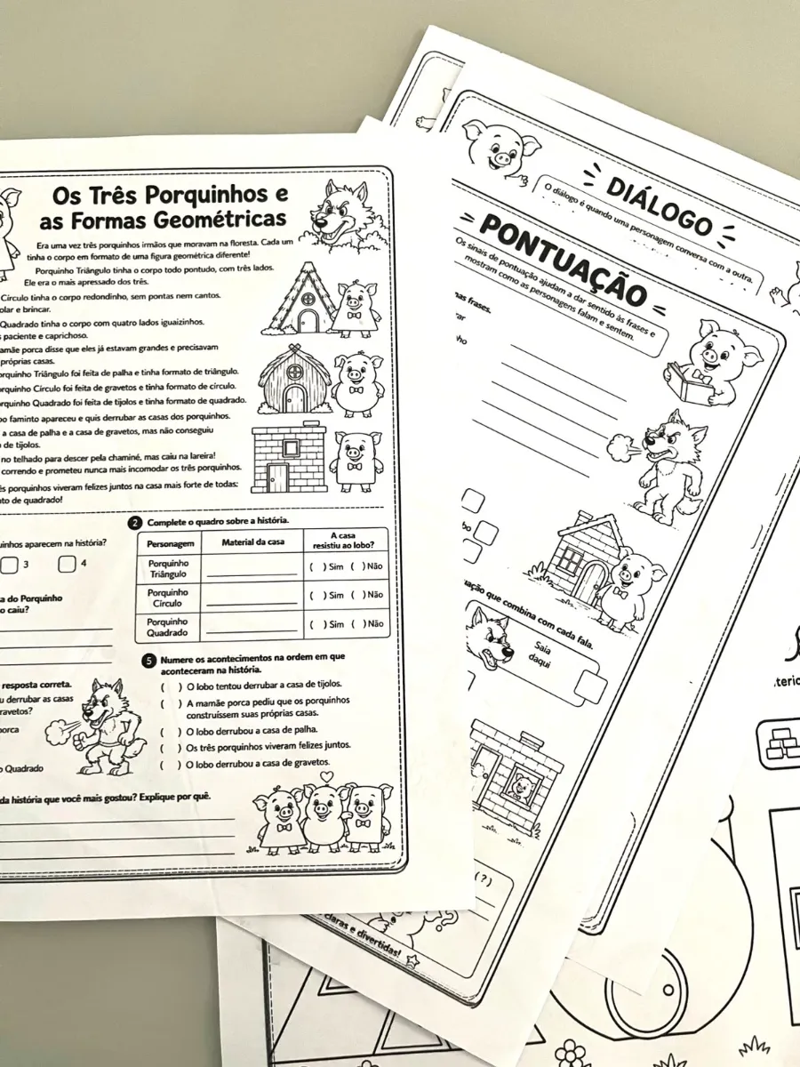Os 3 Porquinhos e as Formas Geométricas: História + Atividades — amostra 6: Conheça Os Três Porquinhos e as Formas…
