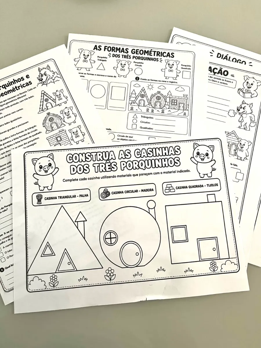 Os 3 Porquinhos e as Formas Geométricas: História + Atividades — amostra 7: Conheça Os Três Porquinhos e as Formas…