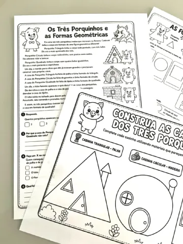 OS 3 PORQUINHOS E AS FORMAS GEOMETRICAS – PDF para Imprimir — amostra 3: Formato e entrega