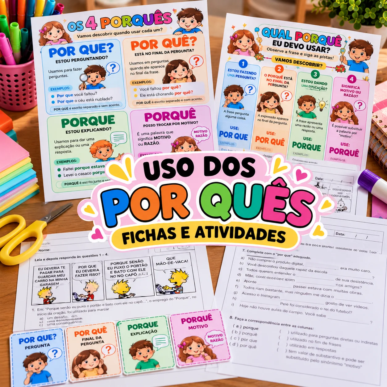 Os 4 Porquês – Kit de Atividades de Língua Portuguesa — Alfabetização para 4º ano: Kit pedagógico sobre os 4 porquês, com…