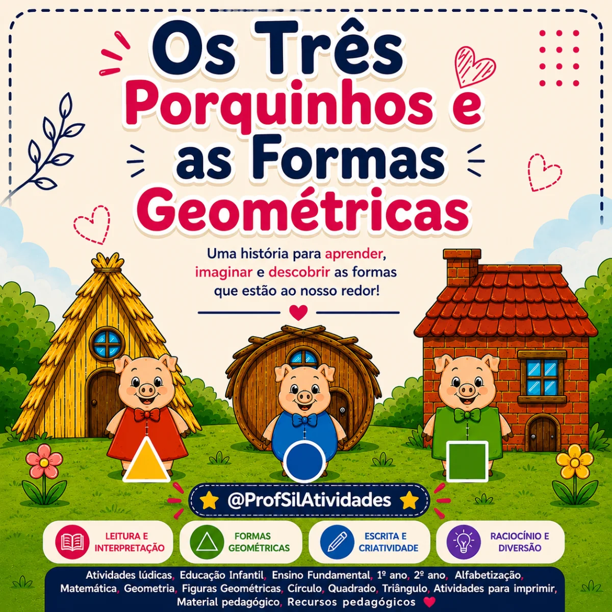 Os Três Porquinhos e as Formas Geométricas — amostra 1: Neste material, você vai encontrar atividades envolvendo: