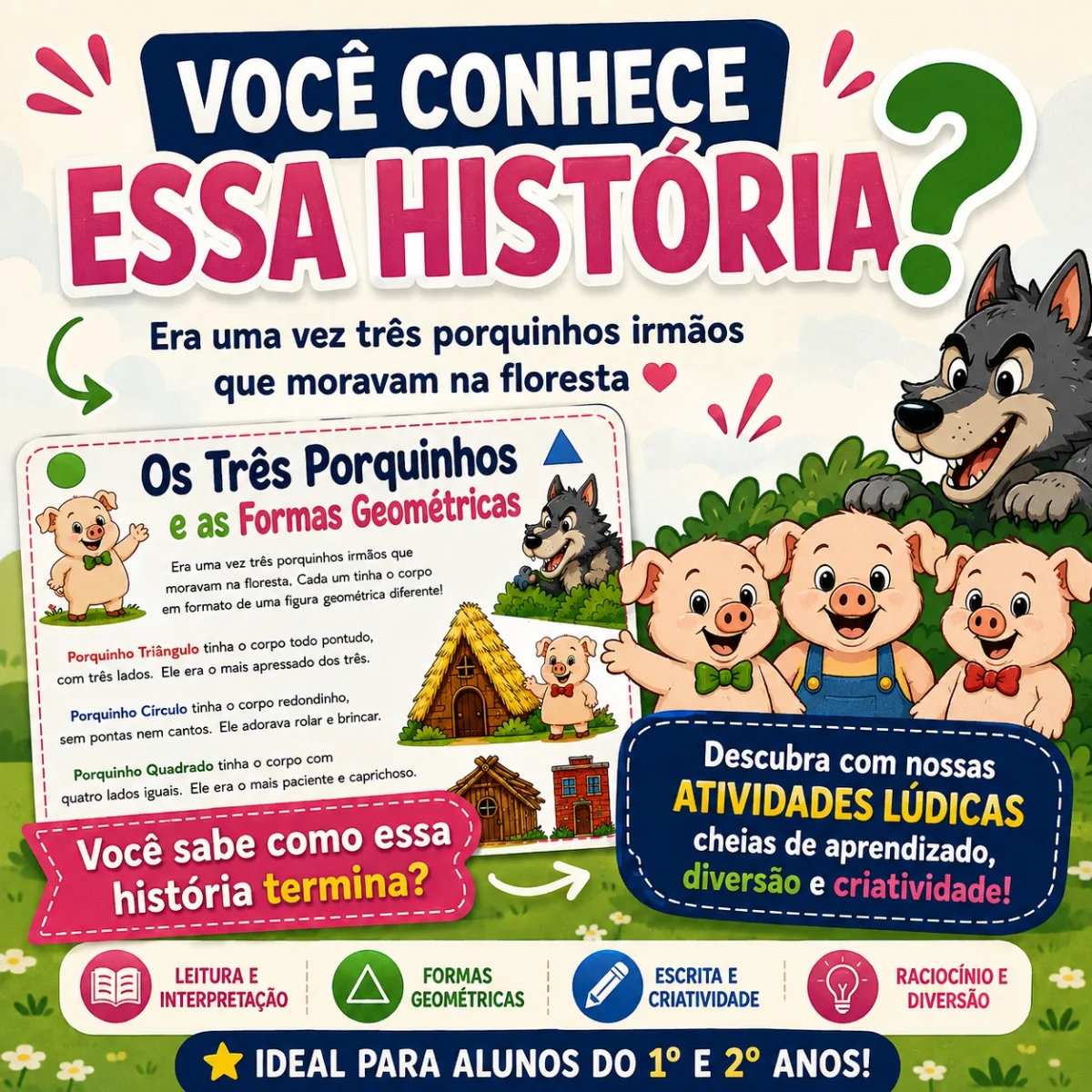 Os Três Porquinhos e as Formas Geométricas — amostra 2: Uma proposta lúdica e divertida para trabalhar diferentes…