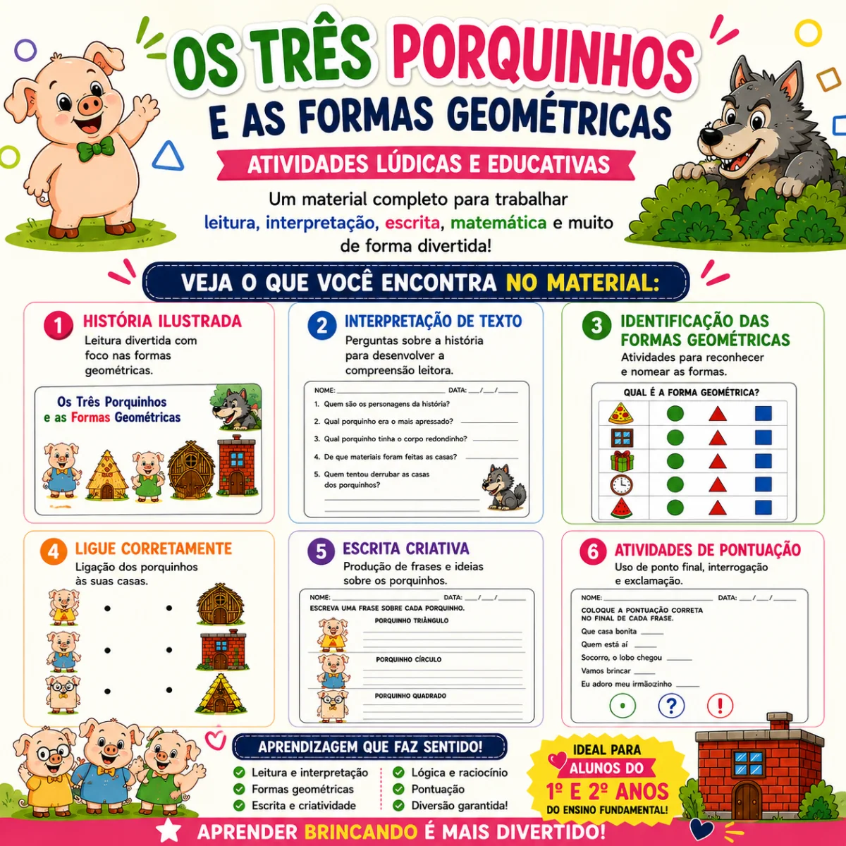 Os Três Porquinhos e as Formas Geométricas — amostra 3: Uma proposta lúdica e divertida para trabalhar diferentes…