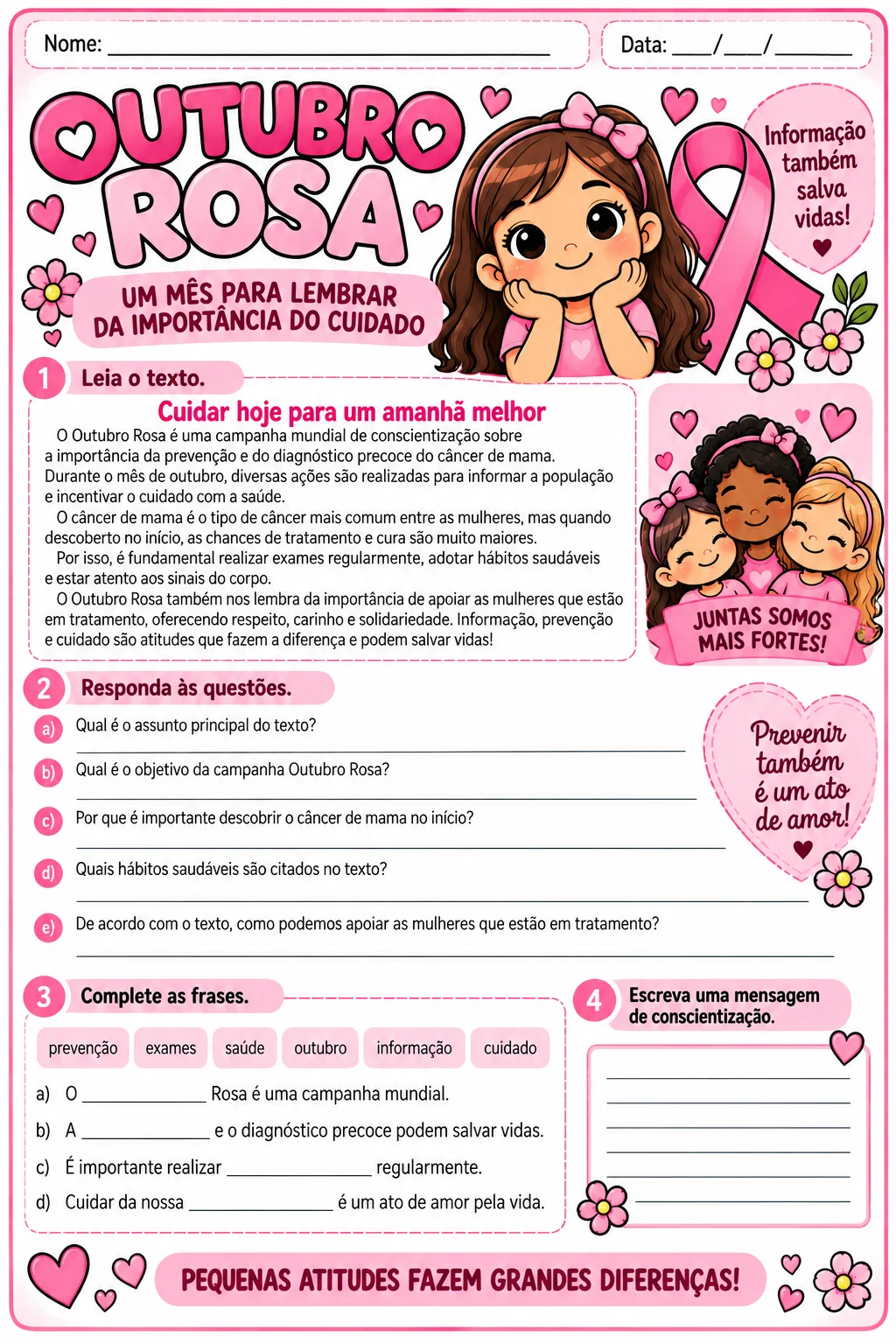 Outubro Rosa – 12 Atividades para 4º e 5º Ano — amostra 1: Outubro Rosa – 12 Atividades para 4º e 5º Ano