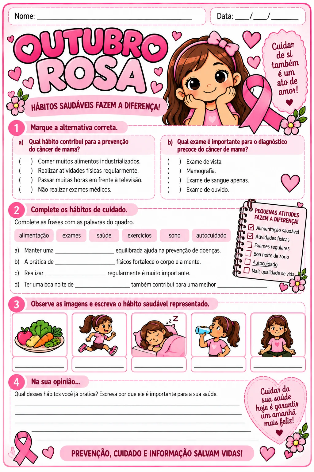 Outubro Rosa – 12 Atividades para 4º e 5º Ano — amostra 2: O que está incluso