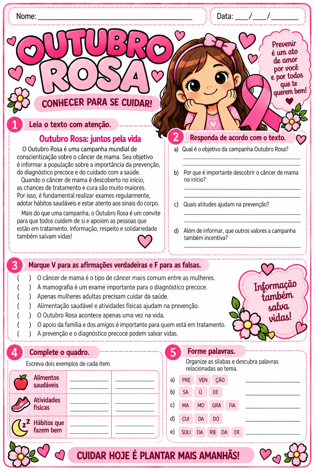 Outubro Rosa – 12 Atividades para 4º e 5º Ano — amostra 4: Como utilizar