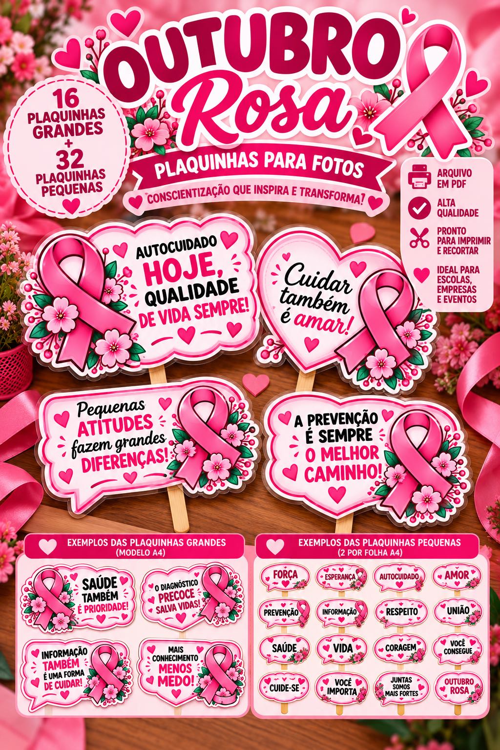 Outubro Rosa-16 Plaquinhas Grandes + 32 Plaquinhas Pequenas para Fotos — capa do material