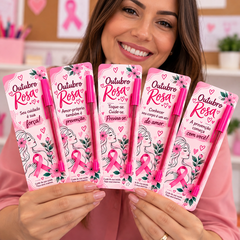 Outubro Rosa 5 Tags para Caneta com Frases de Prevenção ao Câncer de Mama — capa do material