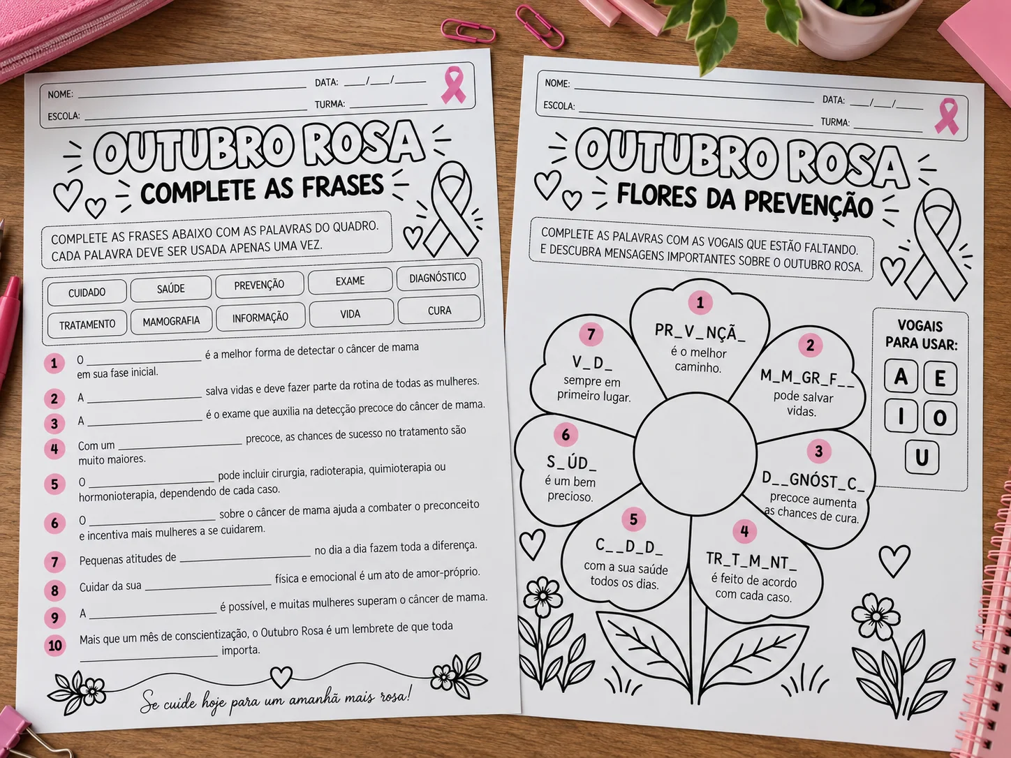 Outubro Rosa + Atividades para Imprimir | 10 opções educativas — amostra 1: Outubro Rosa: 10 Atividades Educativas para…