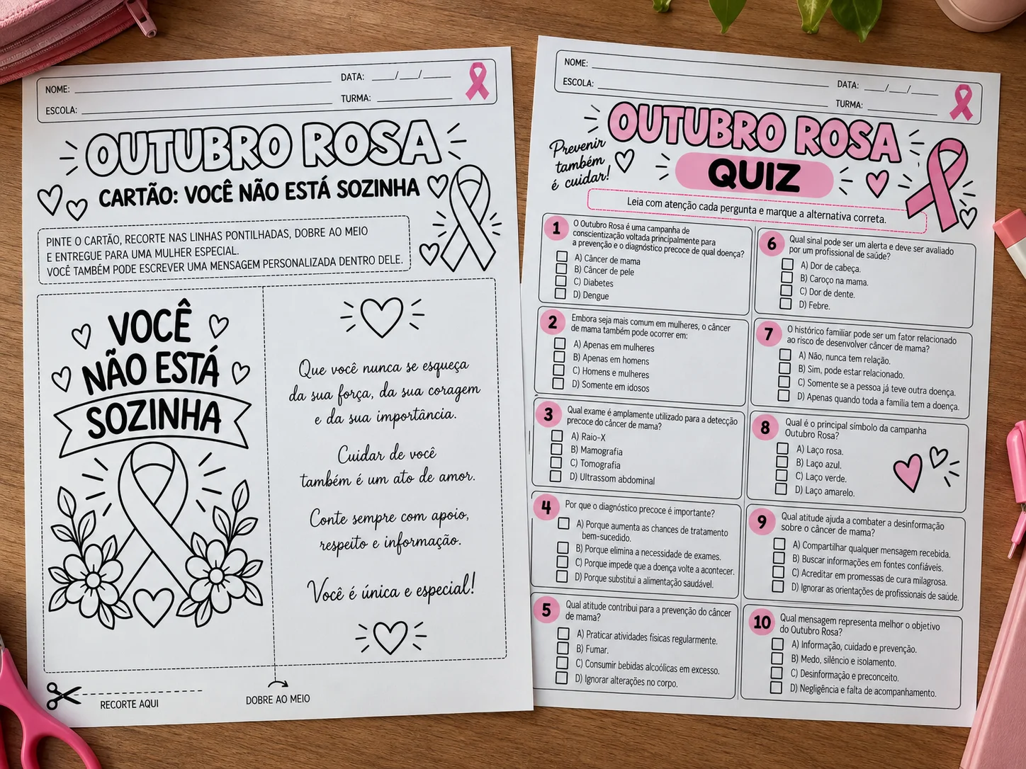 Outubro Rosa + Atividades para Imprimir | 10 opções educativas — amostra 4: 10 atividades educativas sobre o Outubro Rosa…