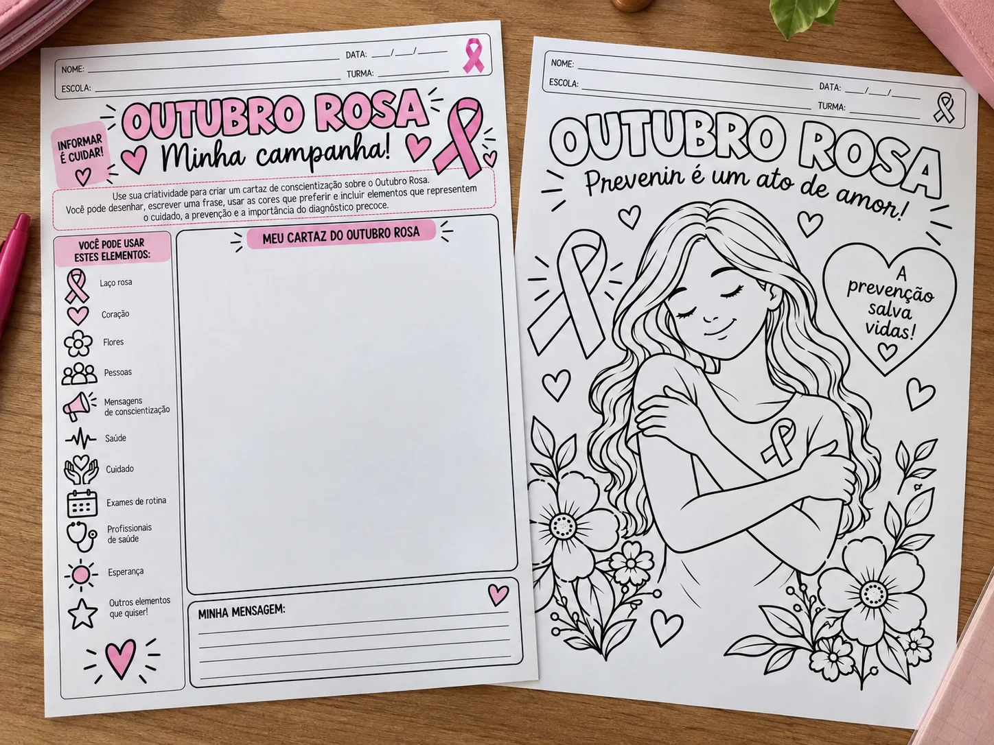 Outubro Rosa + Atividades para Imprimir | 10 opções educativas — amostra 5: 10 atividades educativas sobre o Outubro Rosa…