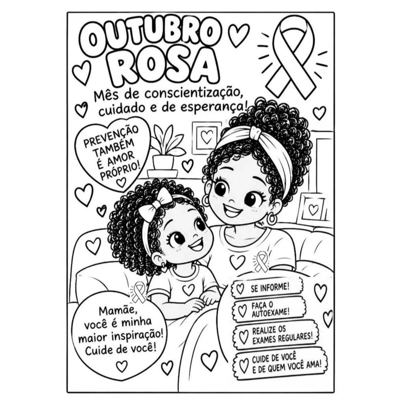 Outubro Rosa com Arte e Afeto Desenhos sobre a Prevenção para Colorir — amostra 2: O Outubro Rosa é o mês oficial de…