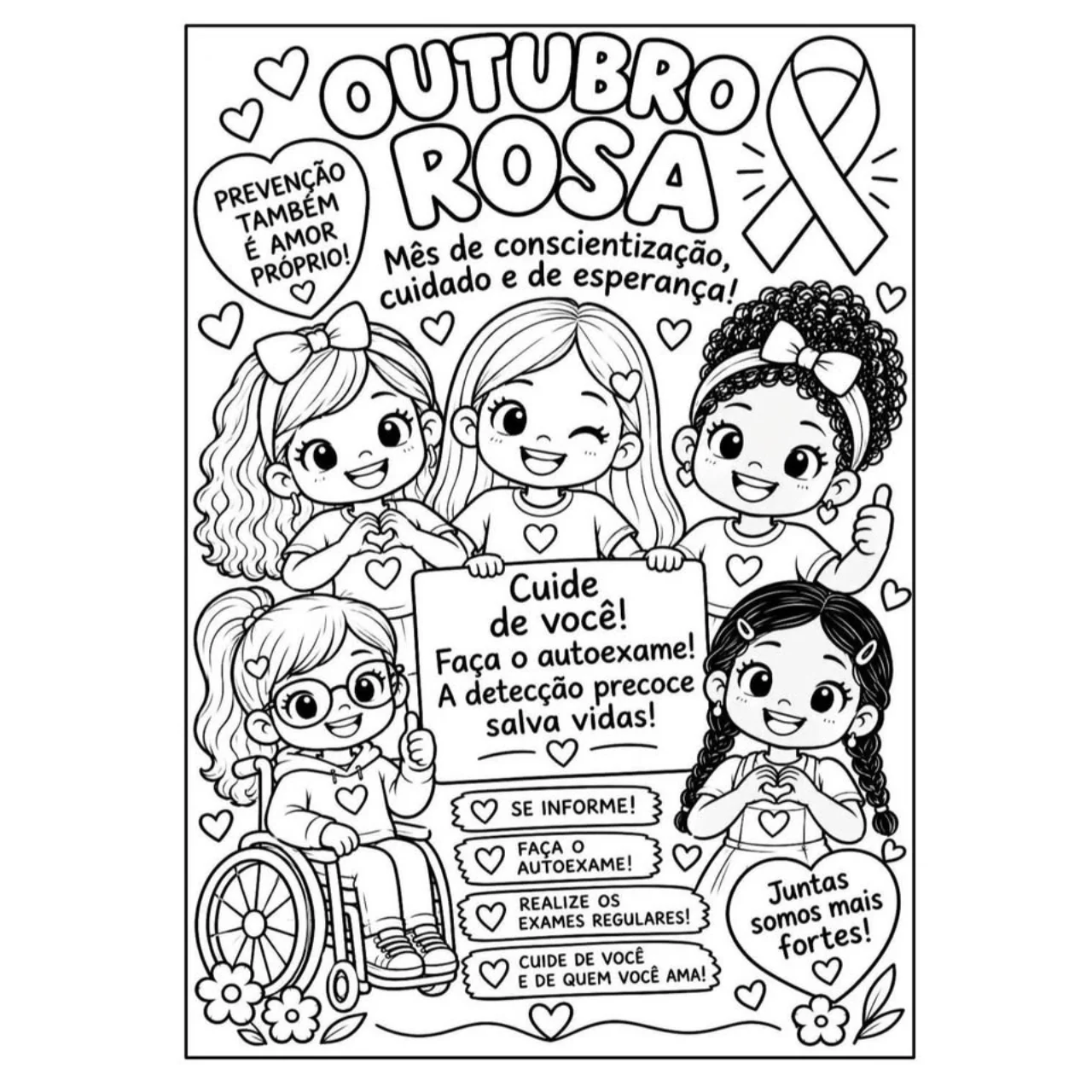 Outubro Rosa com Arte e Afeto Desenhos sobre a Prevenção para Colorir — Datas comemorativas para Educação Infantil: O…