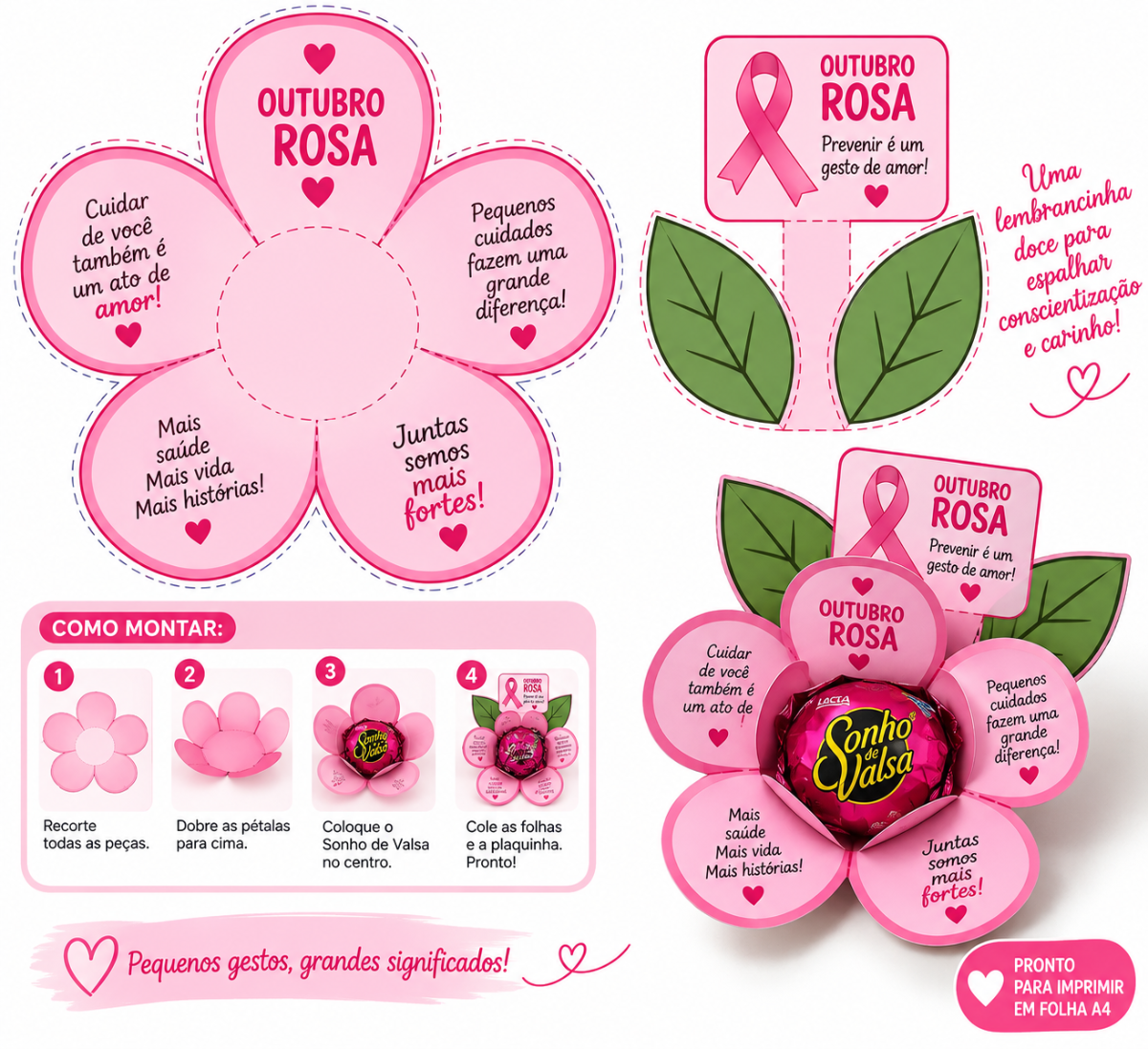 Outubro Rosa – Marcadores de Página + Flor para Bombom Sonho de Valsa — amostra 1: Prepare uma lembrancinha especial para o…