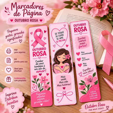 Outubro Rosa – Marcadores de Página + Flor para Bombom Sonho de Valsa — capa do material