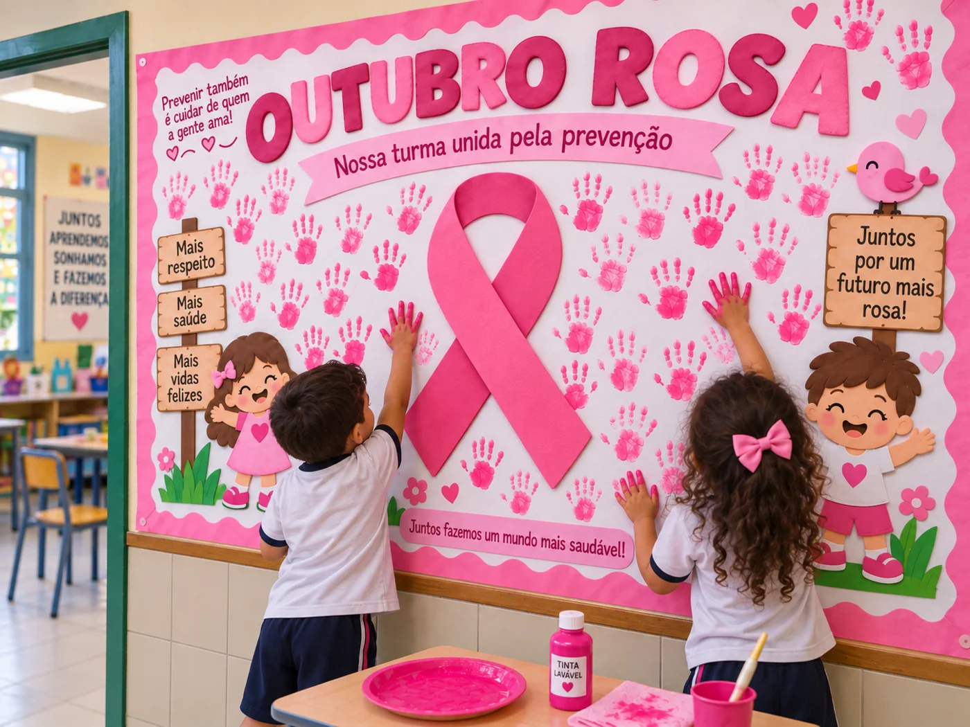 Outubro Rosa na Escola | Painel com Mãozinhas — amostra 2: O Painel Outubro Rosa com Mãozinhas é um recurso pensado para…