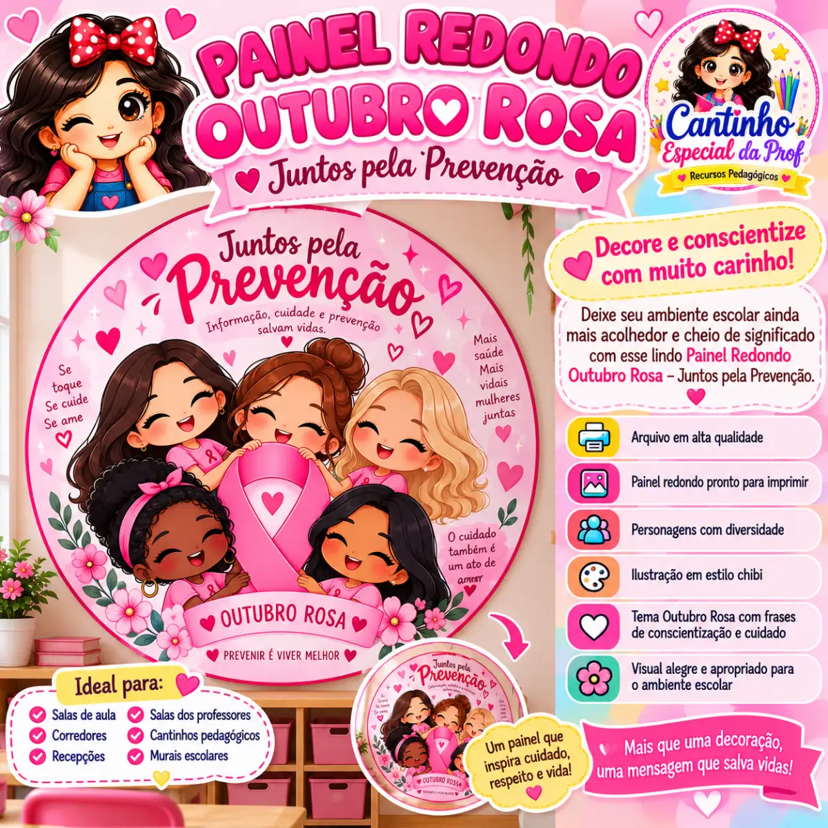 💗 OUTUBRO ROSA NA ESCOLA: UM PAINEL QUE FALA DE CUIDADO! 🌸 — Datas comemorativas para Todas as séries: Que tal…