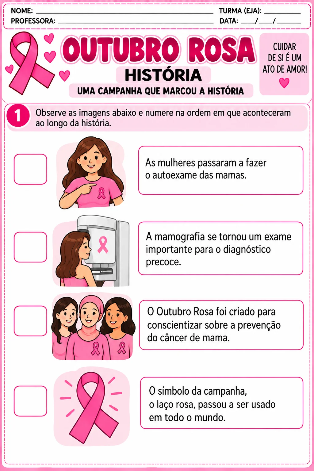 Outubro Rosa Pacote de Atividades PDF Ensino Fundamental Alfabetização — amostra 4: 1. Língua Portuguesa