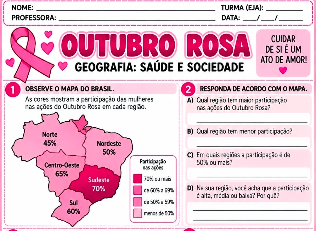 Outubro Rosa Pacote de Atividades PDF Ensino Fundamental Alfabetização — amostra 6: 3. Interpretação de Texto