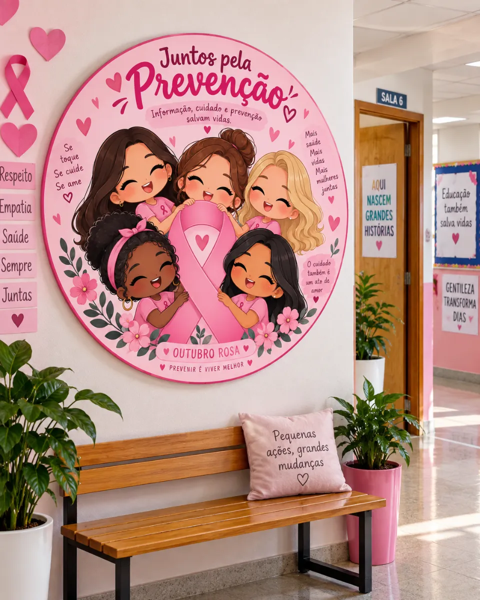 Outubro Rosa - Painel Decorativo Redondo — Datas comemorativas para Todas as séries: Deixe seu ambiente escolar ainda mais…