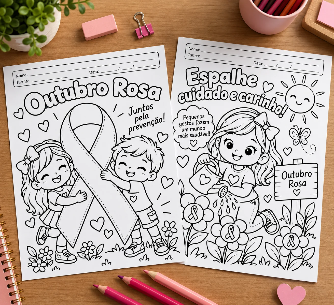 Outubro Rosa para Colorir: Atividades Infantis para Imprimir — amostra 2: O que você recebe