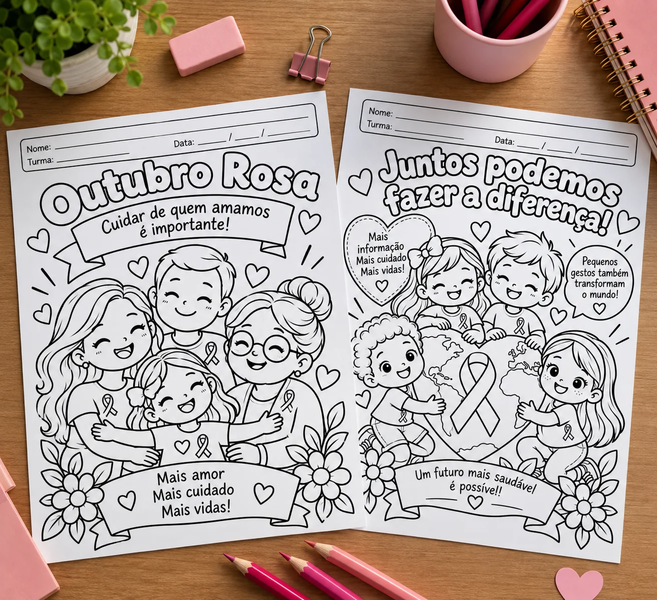 Outubro Rosa para Colorir: Atividades Infantis para Imprimir — amostra 3: 10 atividades de Outubro Rosa para colorir,…