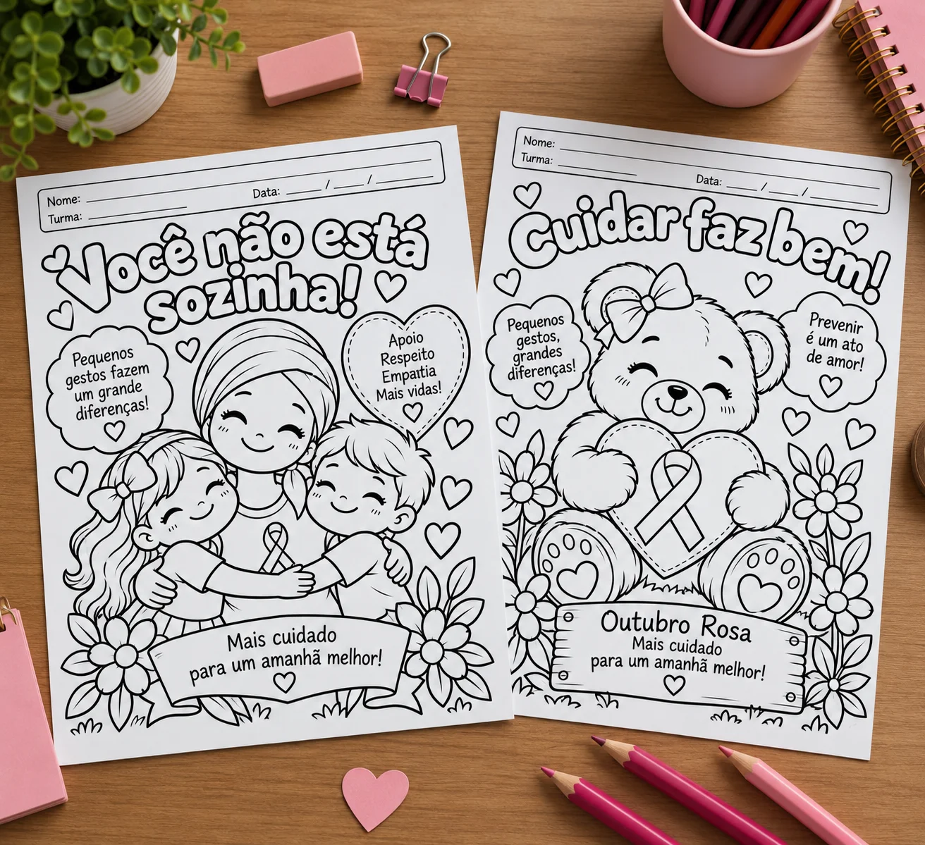 Outubro Rosa para Colorir: Atividades Infantis para Imprimir — amostra 4: 10 atividades de Outubro Rosa para colorir,…