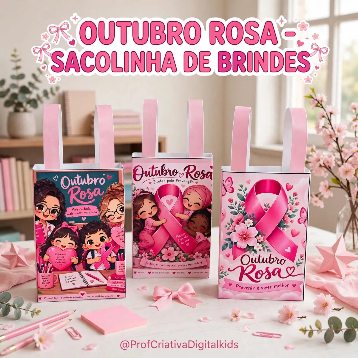 Outubro Rosa - Sacolinha de Brindes — Datas comemorativas para Todas as séries: Deixe o Outubro Rosa ainda mais especial…