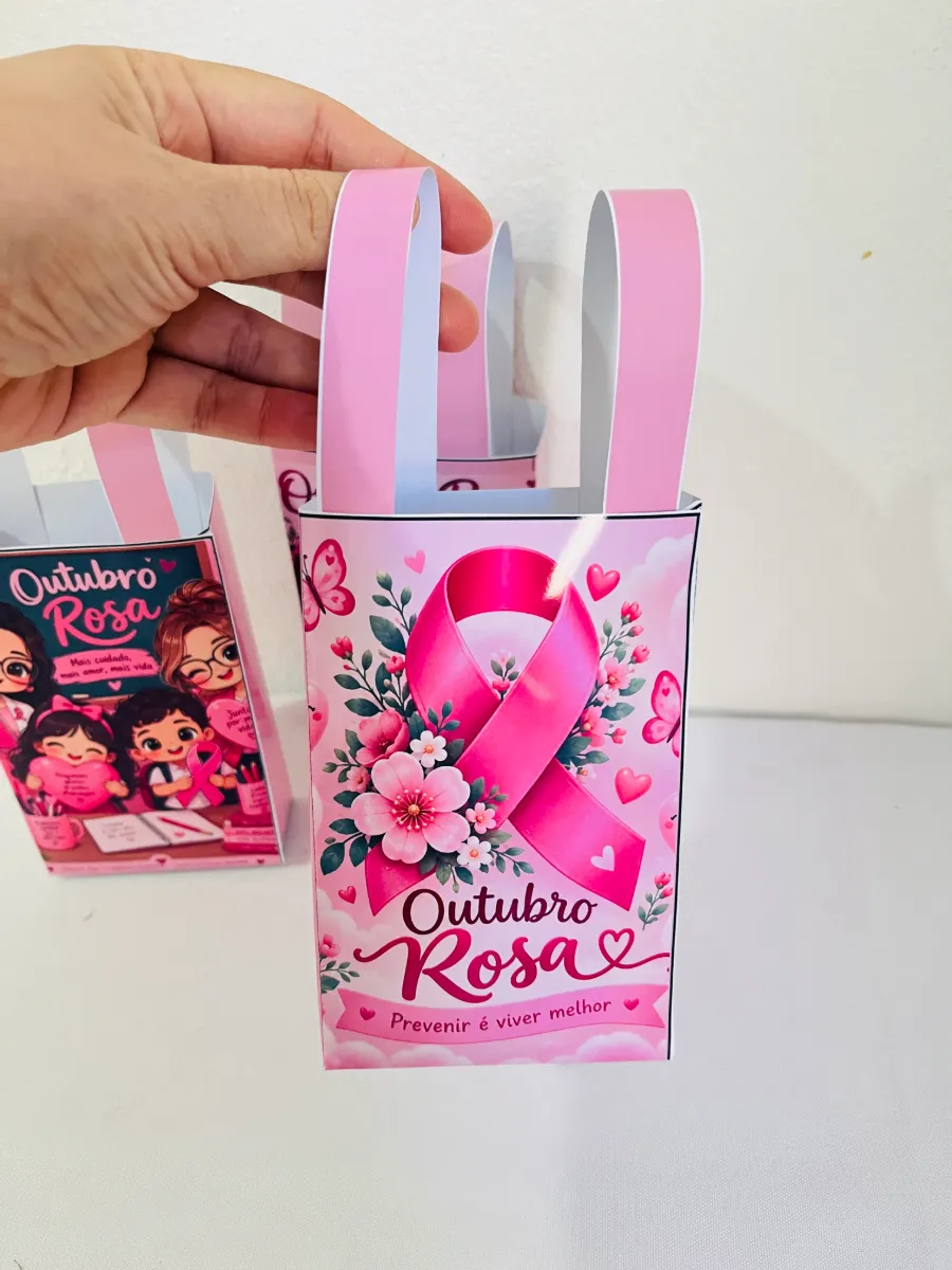 Outubro Rosa - Sacolinha de Brindes — amostra 2: Deixe o Outubro Rosa ainda mais especial com lindas sacolinhas temáticas…