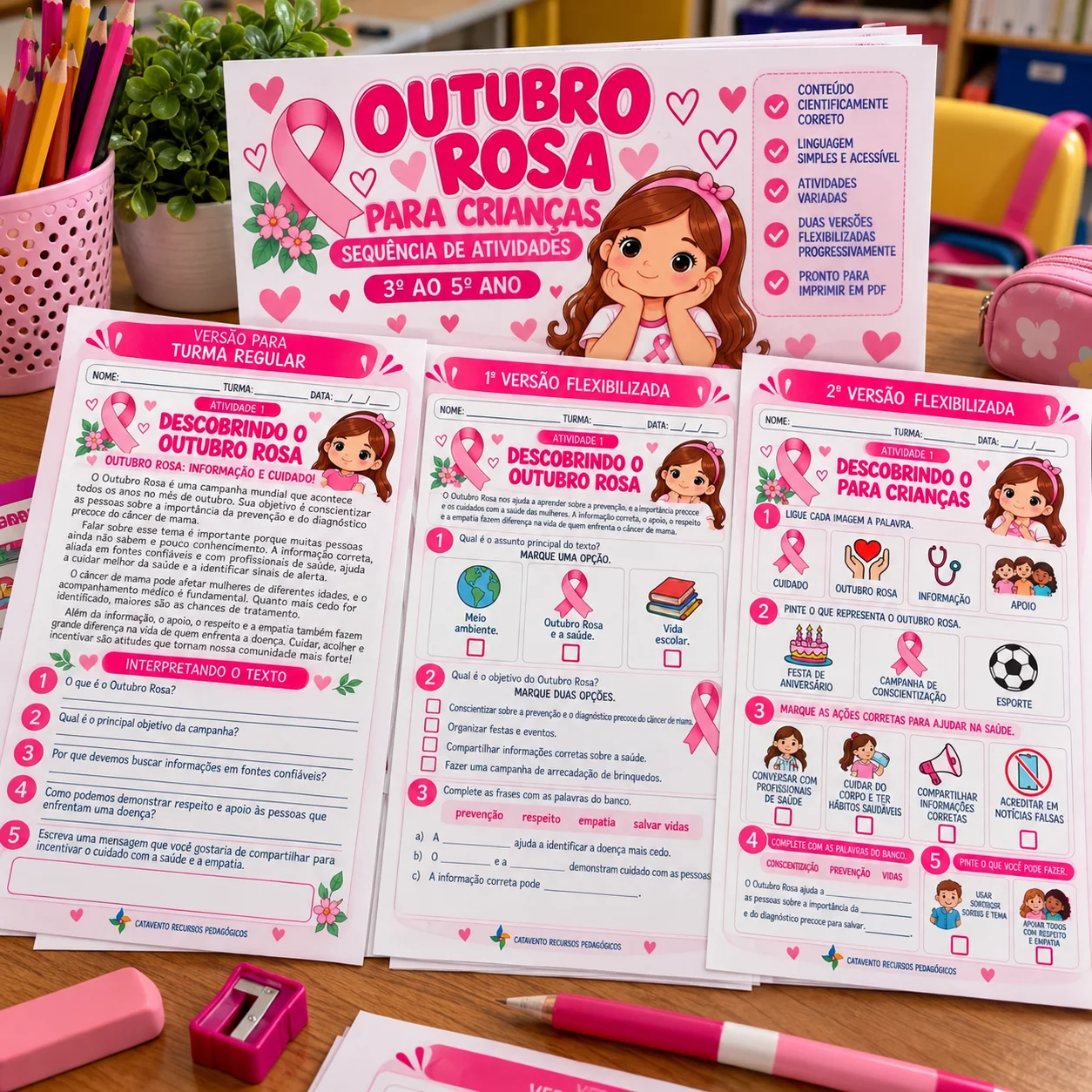 Outubro Rosa sequencia de atividades inclusivas para 3° ao 5° anos — capa do material