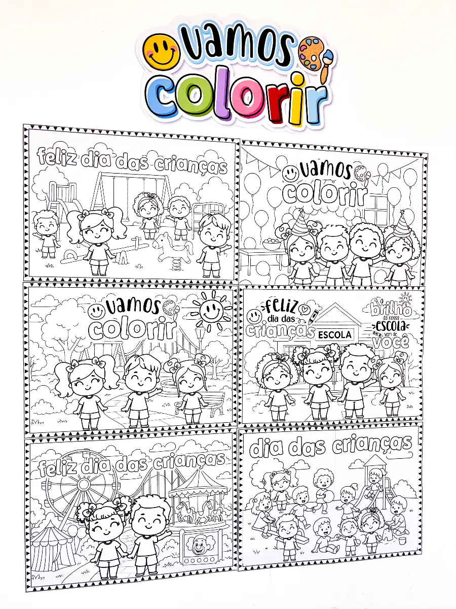 Painéis de Pintura Coletiva Dia das Crianças - 6 modelos — amostra 1: Kit com 6 painéis gigantes para colorir na Semana da…