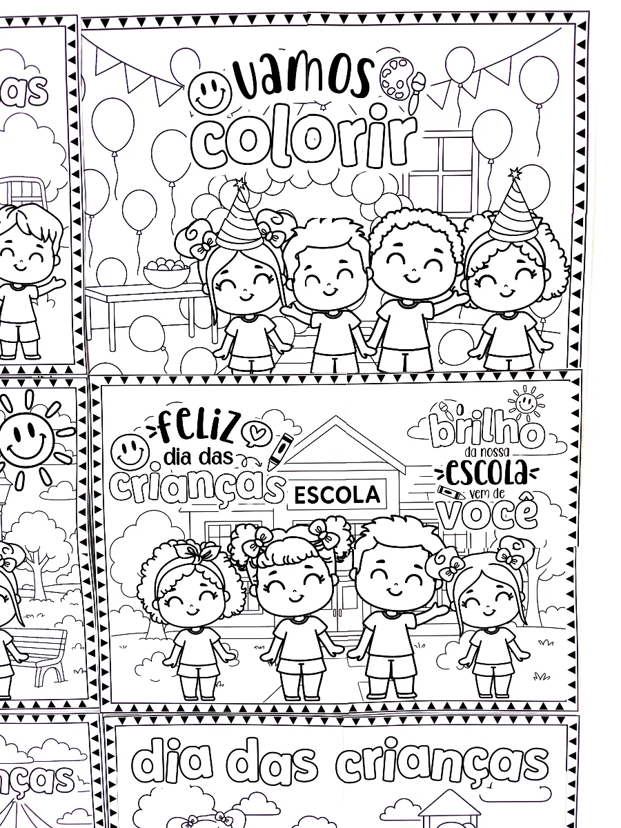 Painéis de Pintura Coletiva Dia das Crianças - 6 modelos — amostra 3: Kit com 6 painéis gigantes para colorir na Semana da…