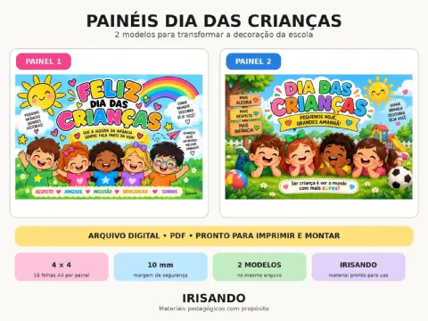 Painéis Dia das Crianças — 2 Modelos ampliados — amostra 1: Transforme a escola em um espaço mais alegre, colorido e…