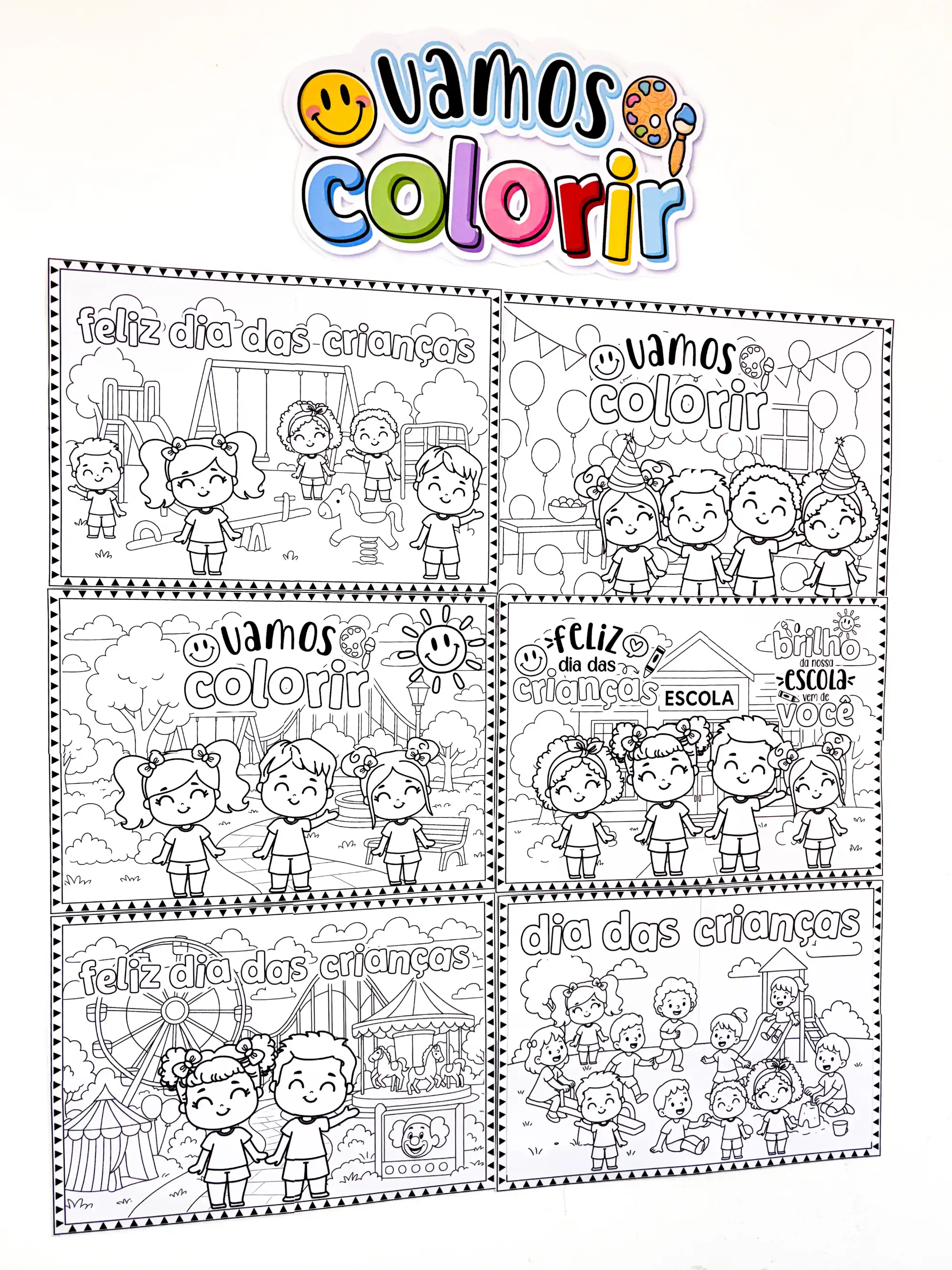 Painéis para Colorir do Dia das Crianças - 6 Modelos — amostra 1: Kit com 6 painéis gigantes para colorir do Dia das…