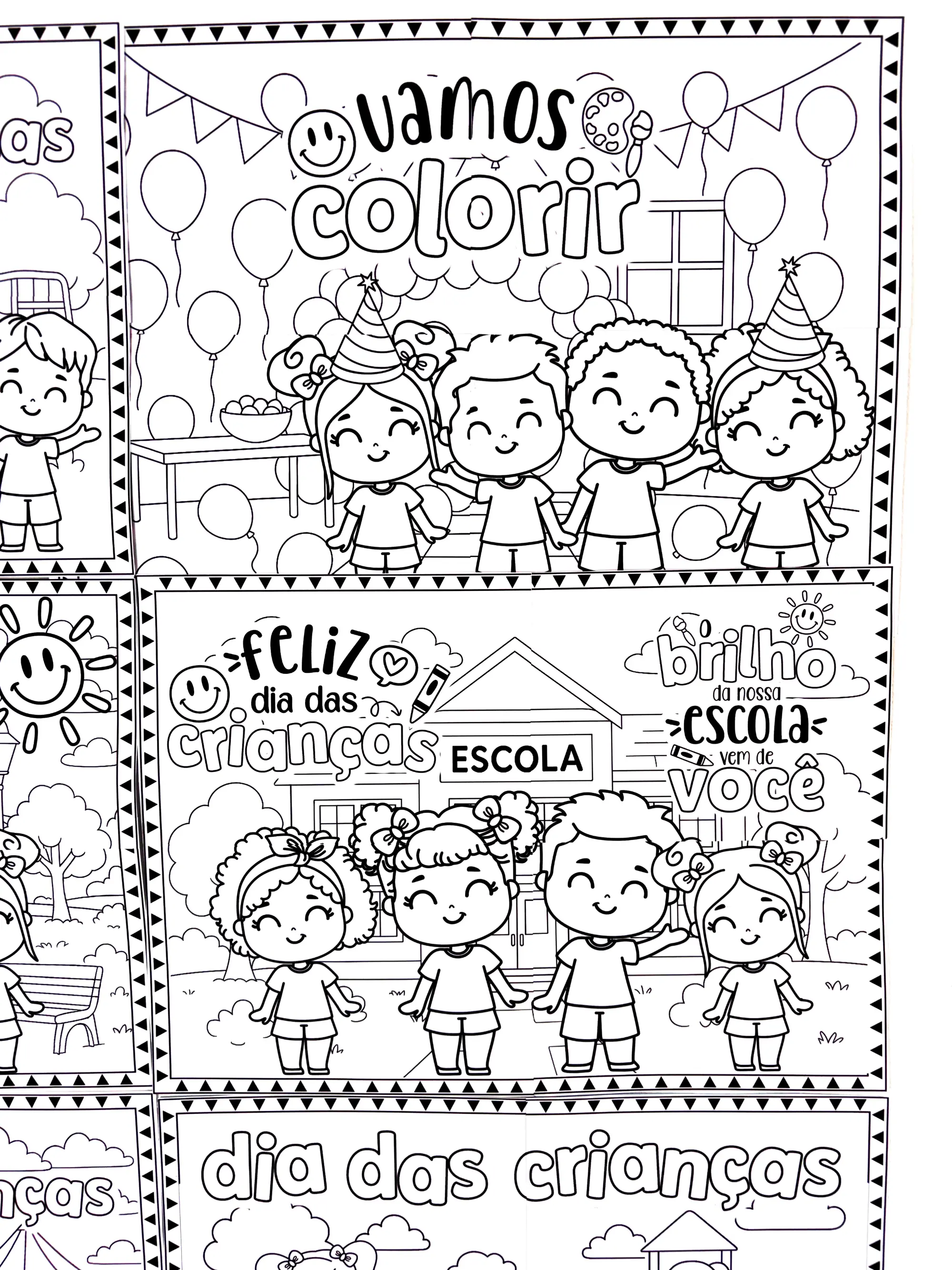 Painéis para Colorir do Dia das Crianças - 6 Modelos — amostra 3: Kit com 6 painéis gigantes para colorir do Dia das…