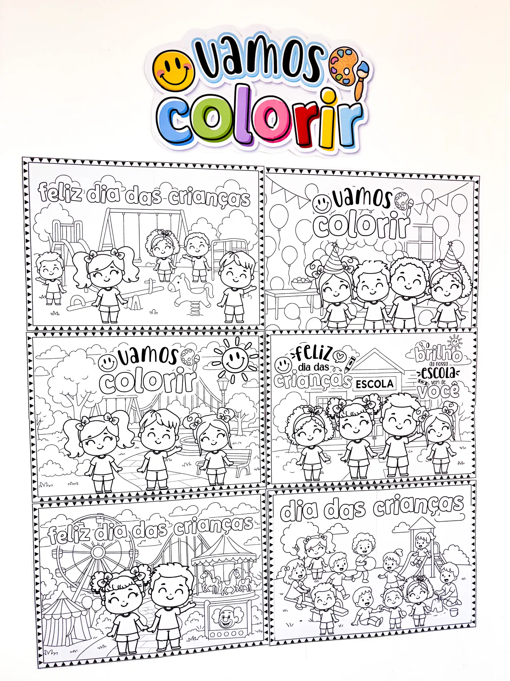 Painéis para Colorir do Dia das Crianças - 6 Modelos — amostra 5: Kit com 6 painéis gigantes para colorir do Dia das…