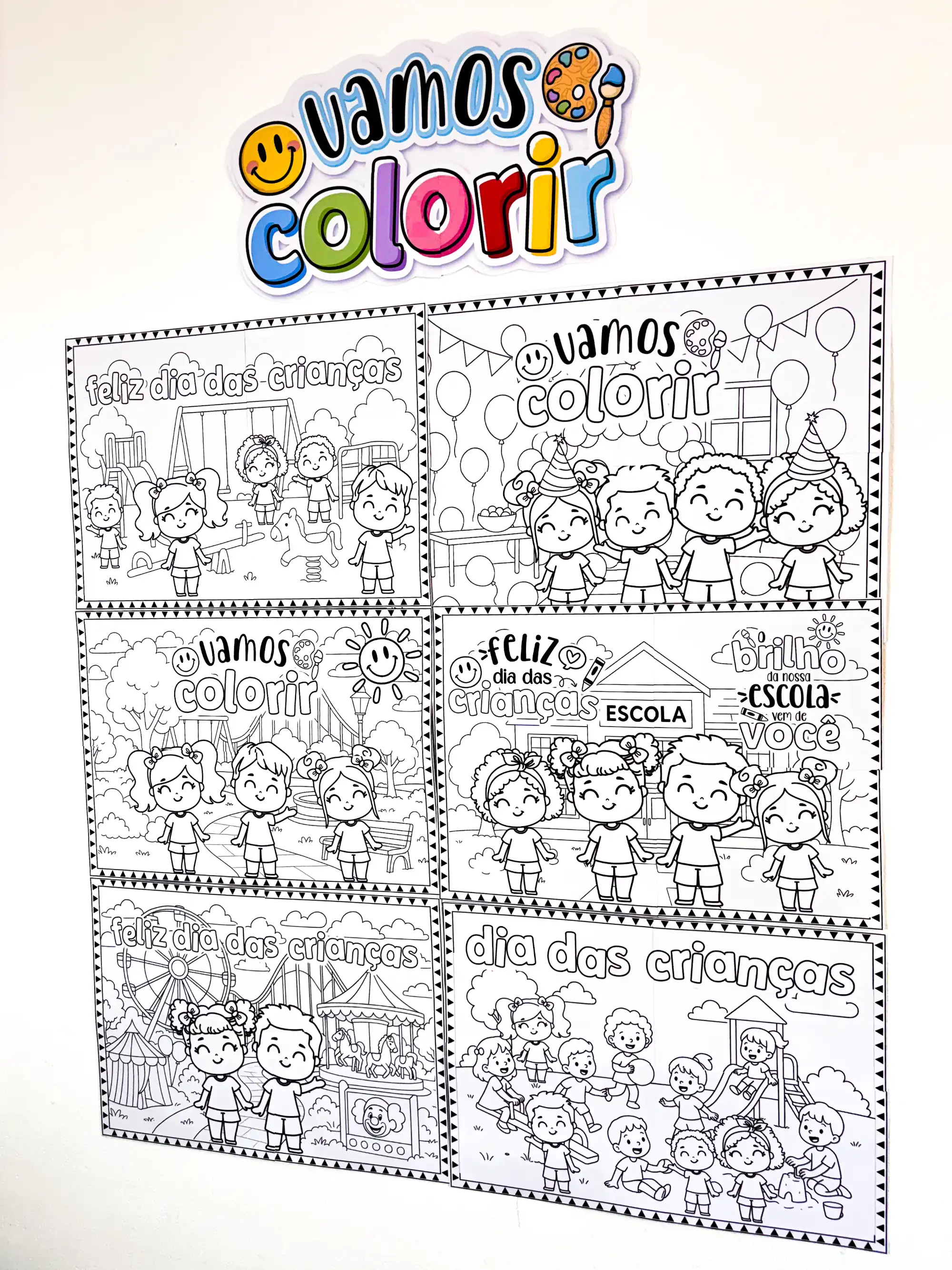 Painéis para Colorir do Dia das Crianças - 6 Modelos — amostra 6: Kit com 6 painéis gigantes para colorir do Dia das…