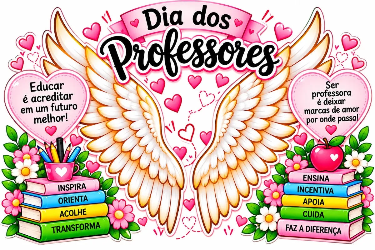 Painel 3 modelos dia dos Professores PDF Educação Infantil — amostra 2: Painel Dia dos Professores — Asas de Anjo para…