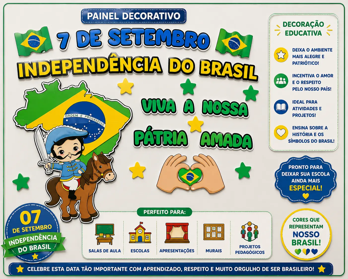 Painel 7 de Setembro – Independência do Brasil | Decoração Escolar — História para Educação Infantil: Painel decorativo de…