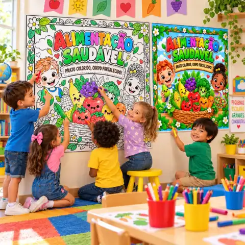Painel Alimentação Saudável para Colorir e Decorar — amostra 1: Kit Alimentação Saudável com 2 painéis ampliados: um…