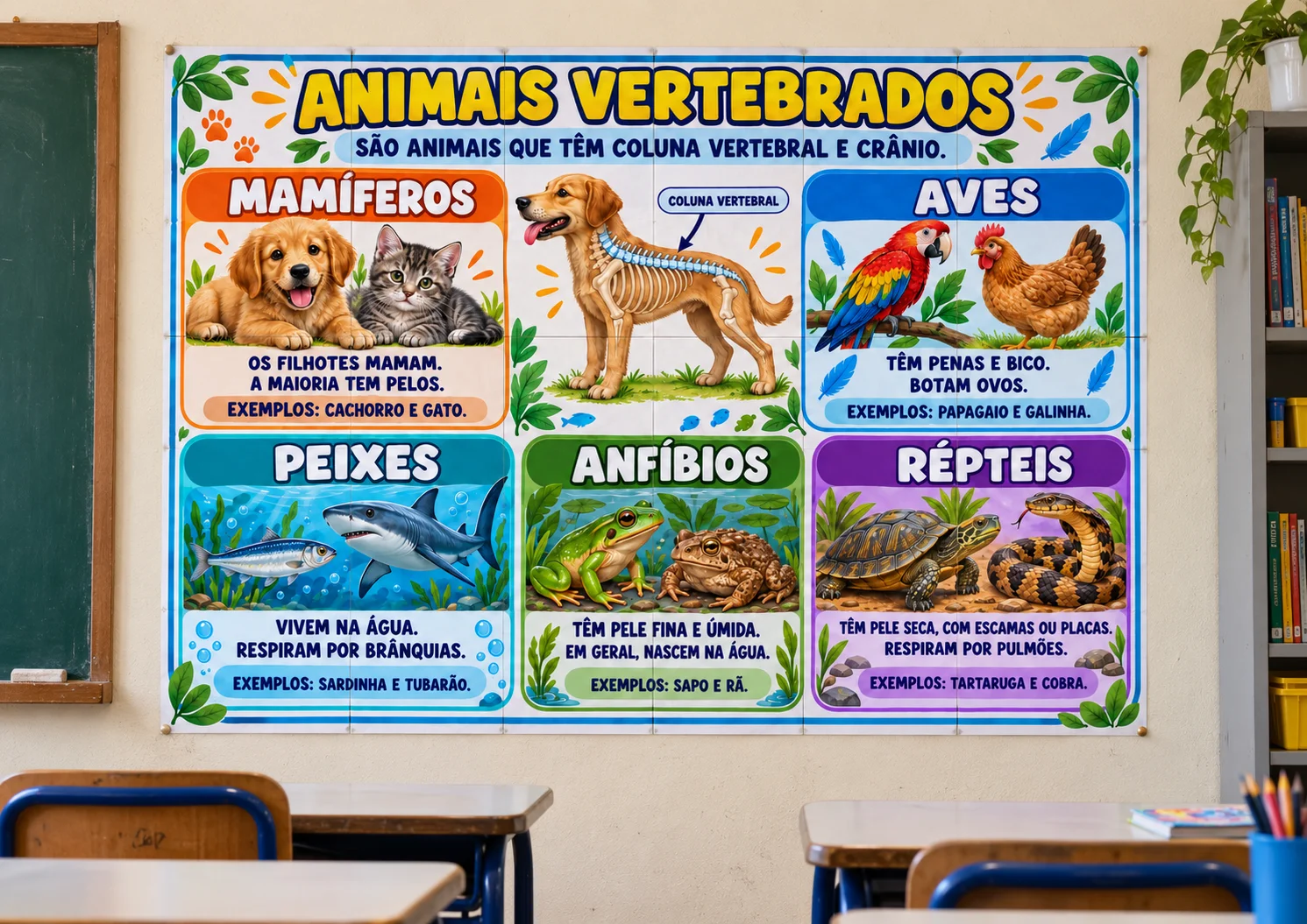 Painel Animais Vertebrados – 18 Folhas A4 para Sala de Aula — amostra 2: 🐶🐦🐟 Um painel colorido e ilustrado para…