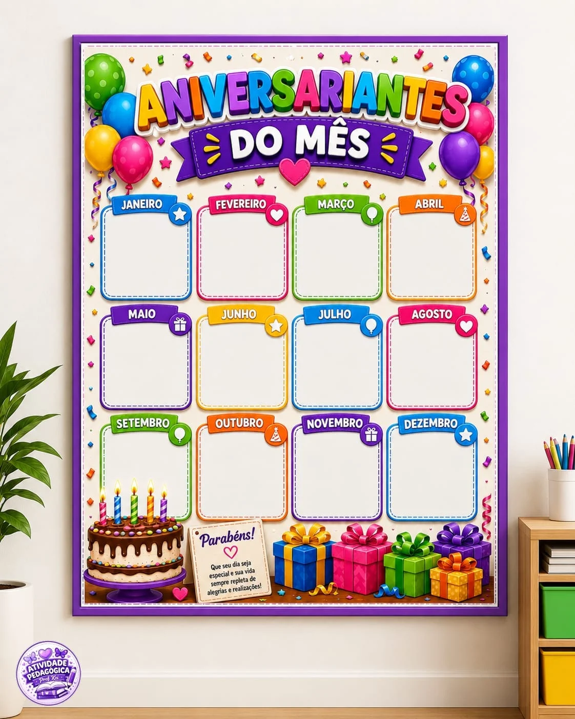PAINEL ANIVERSARIANTE SIMPLES PARA PROFESSORES — Datas comemorativas para Todas as séries: Um painel alegre, colorido e…