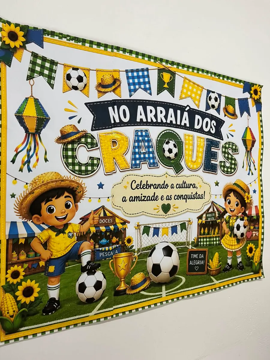 Painel Arraiá dos Craques: Decoração de Sala Festa Junina — amostra 4: O painel que vai transformar sua Festa Junina em um…