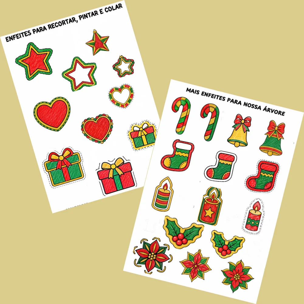 Painel Árvore de Natal com elementos para colorir e montar — amostra 1: Painel interativo de Natal com árvore colorida e…