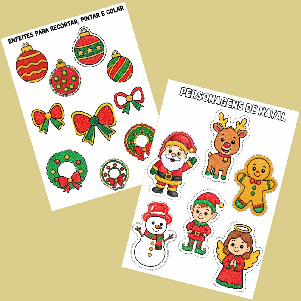 Painel Árvore de Natal com elementos para colorir e montar — amostra 2: Painel interativo de Natal com árvore colorida e…